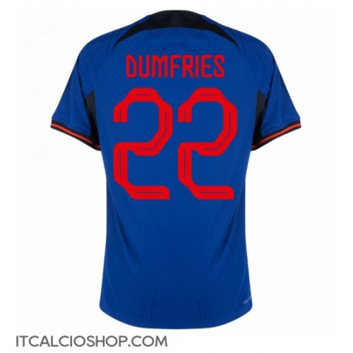 Olanda Denzel Dumfries #22 Seconda Maglia Mondiali 2022 Manica Corta